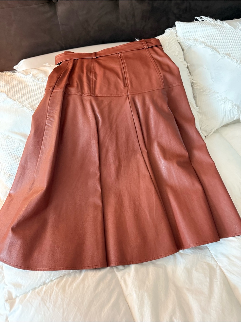 Eva Franco Rust A-Line Leather Skirt